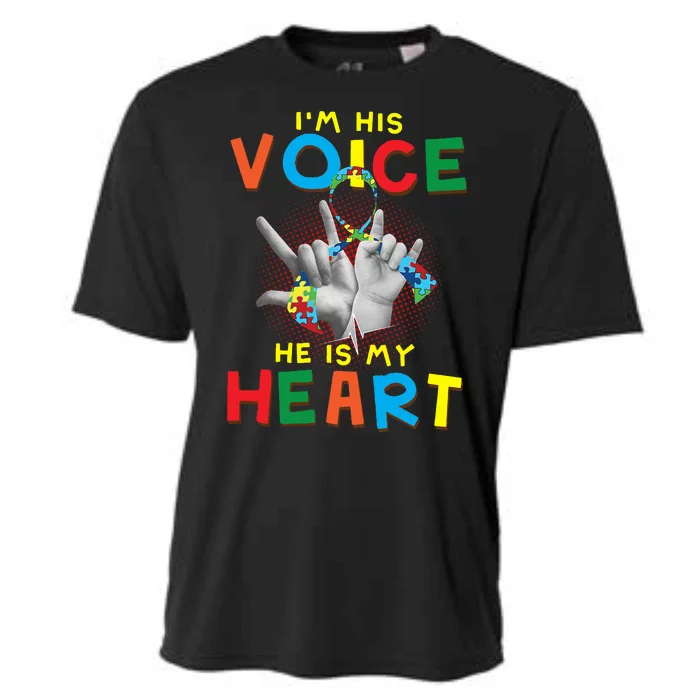 I'm His Voice He Is My Heart Autism Awareness Cooling Performance Crew T-Shirt