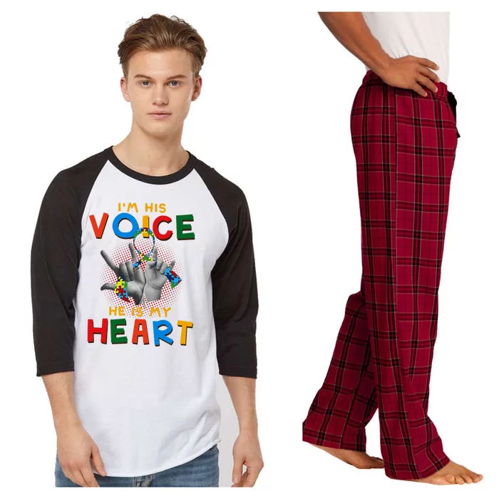 I'm His Voice He Is My Heart Autism Awareness Raglan Sleeve Pajama Set