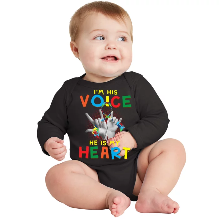 I'm His Voice He Is My Heart Autism Awareness Baby Long Sleeve Bodysuit