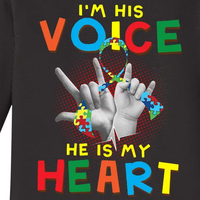 I'm His Voice He Is My Heart Autism Awareness Baby Long Sleeve Bodysuit