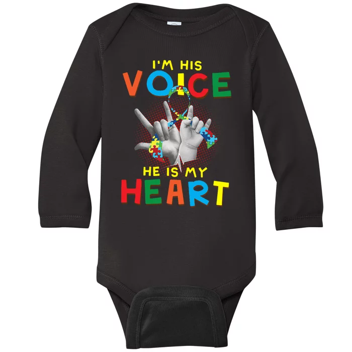 I'm His Voice He Is My Heart Autism Awareness Baby Long Sleeve Bodysuit