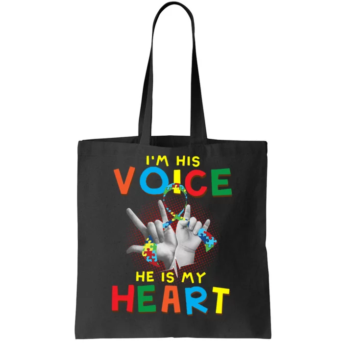 I'm His Voice He Is My Heart Autism Awareness Tote Bag