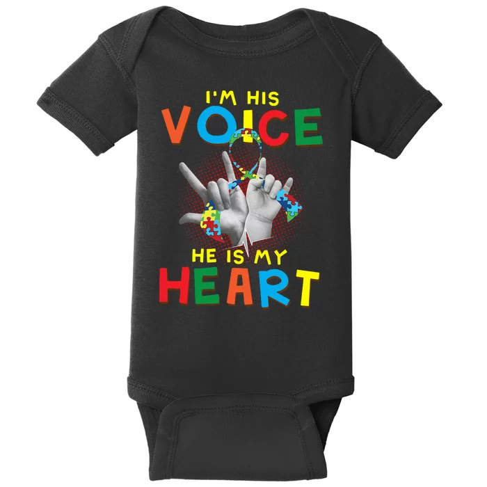 I'm His Voice He Is My Heart Autism Awareness Baby Bodysuit