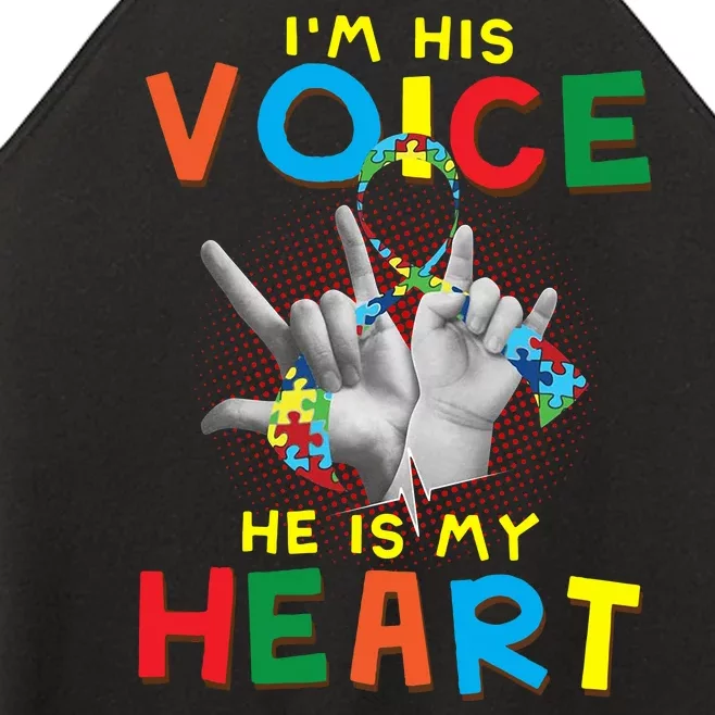 I'm His Voice He Is My Heart Autism Awareness Women’s Perfect Tri Rocker Tank