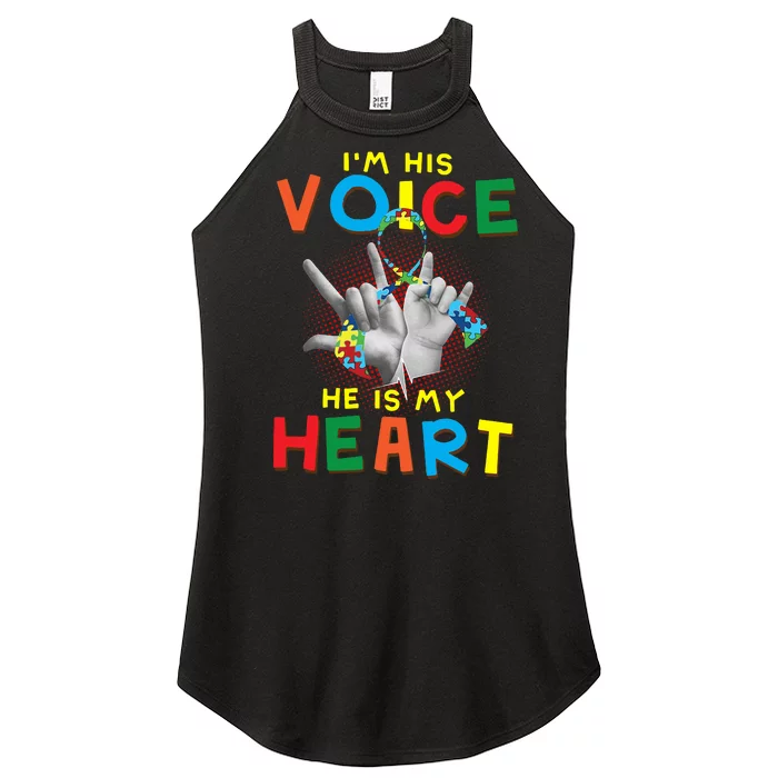 I'm His Voice He Is My Heart Autism Awareness Women’s Perfect Tri Rocker Tank