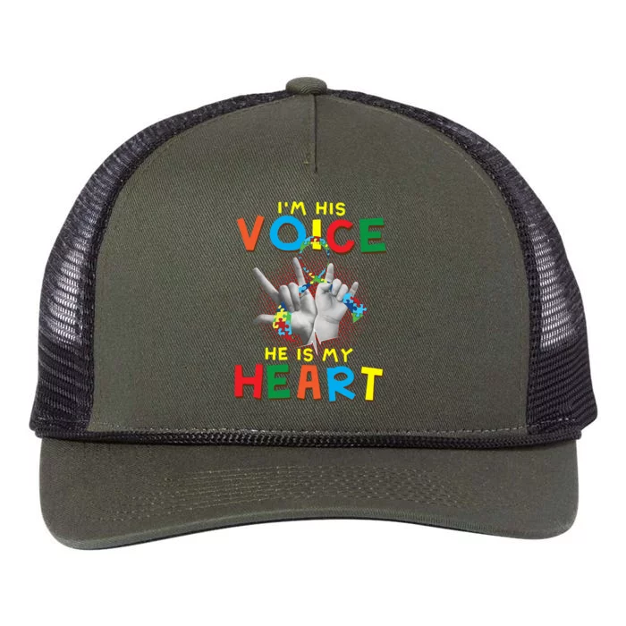 I'm His Voice He Is My Heart Autism Awareness Retro Rope Trucker Hat Cap