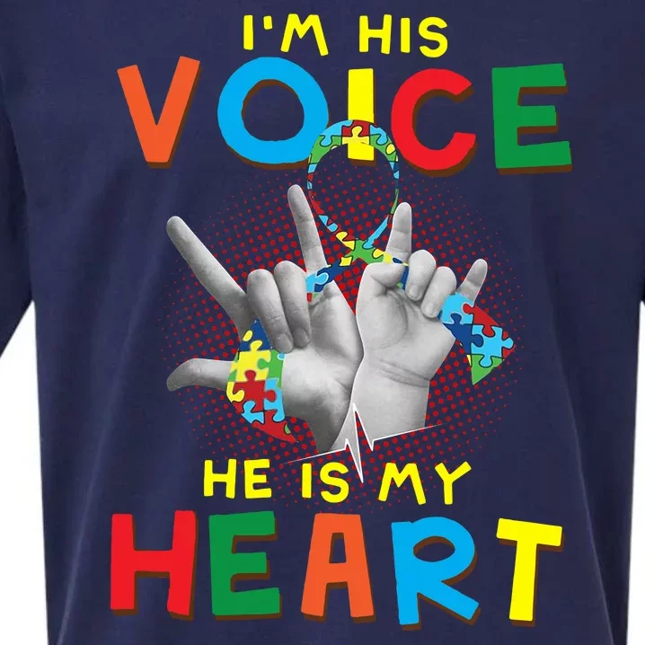 I'm His Voice He Is My Heart Autism Awareness Sueded Cloud Jersey T-Shirt