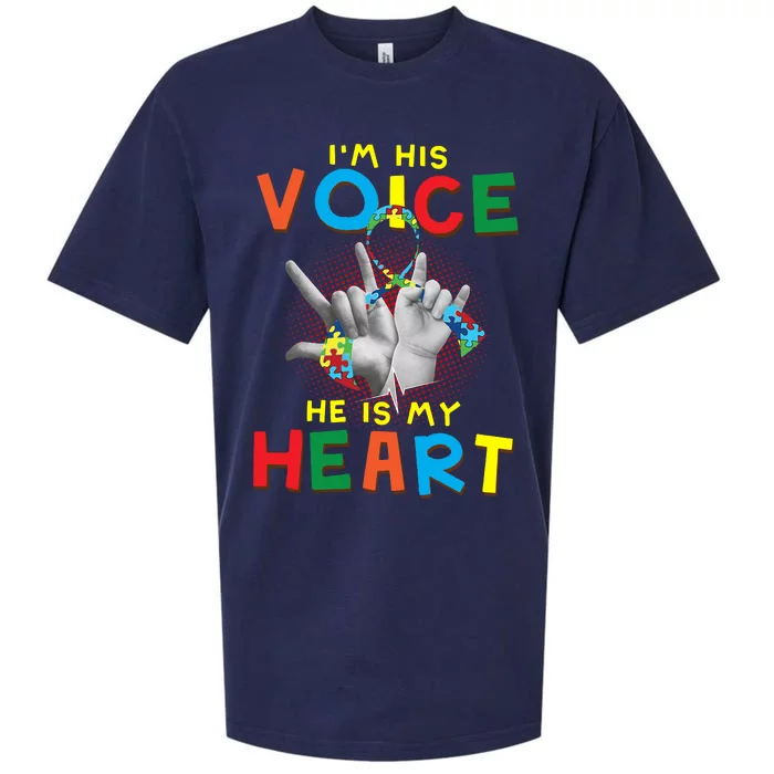 I'm His Voice He Is My Heart Autism Awareness Sueded Cloud Jersey T-Shirt