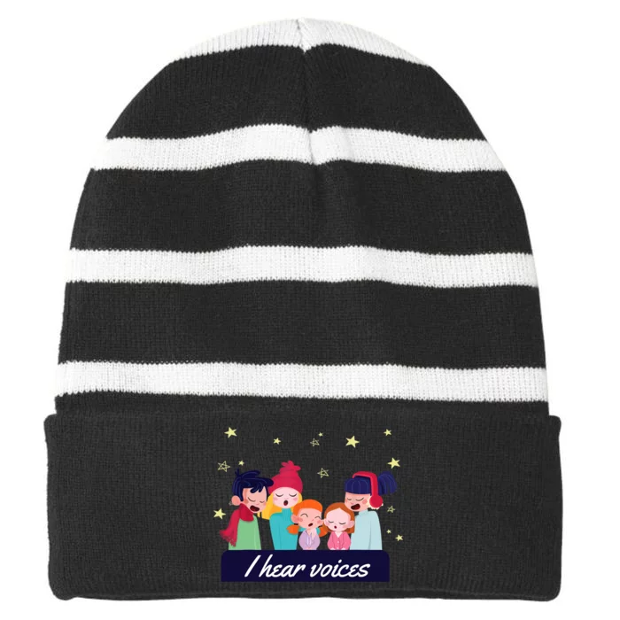 I Hear Voices Choir Singer Striped Beanie with Solid Band