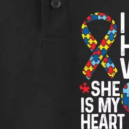 I'm Her Voice Shes My Heart Autism Awareness Month Girl Mom Dry Zone Grid Performance Polo