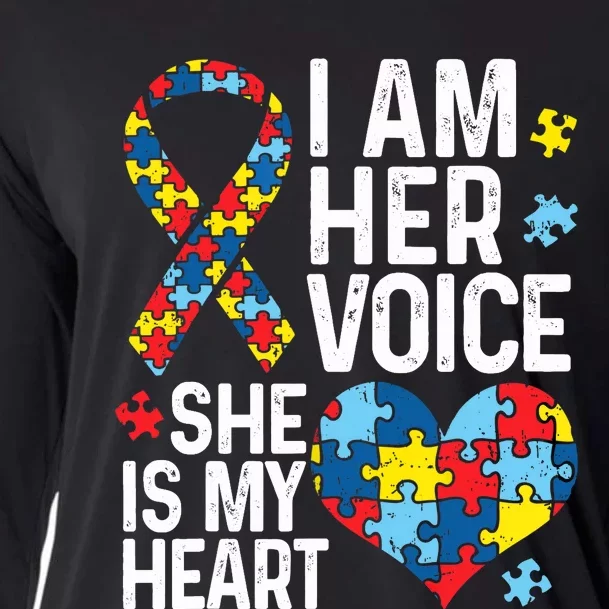 I'm Her Voice Shes My Heart Autism Awareness Month Girl Mom Cooling Performance Long Sleeve Crew