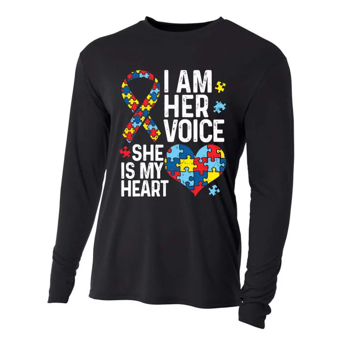 I'm Her Voice Shes My Heart Autism Awareness Month Girl Mom Cooling Performance Long Sleeve Crew