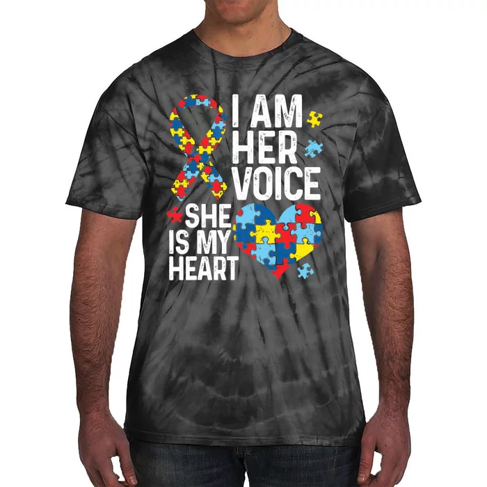 I'm Her Voice Shes My Heart Autism Awareness Month Girl Mom Tie-Dye T-Shirt