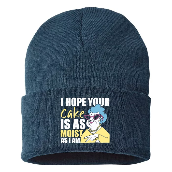 I Hope Your Cake Is As Moist As I Am Funny Sustainable Knit Beanie