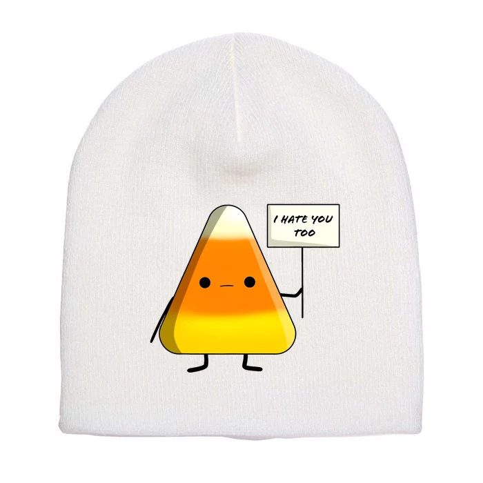 I Hate You Too Funny Halloween Candy Corn Short Acrylic Beanie