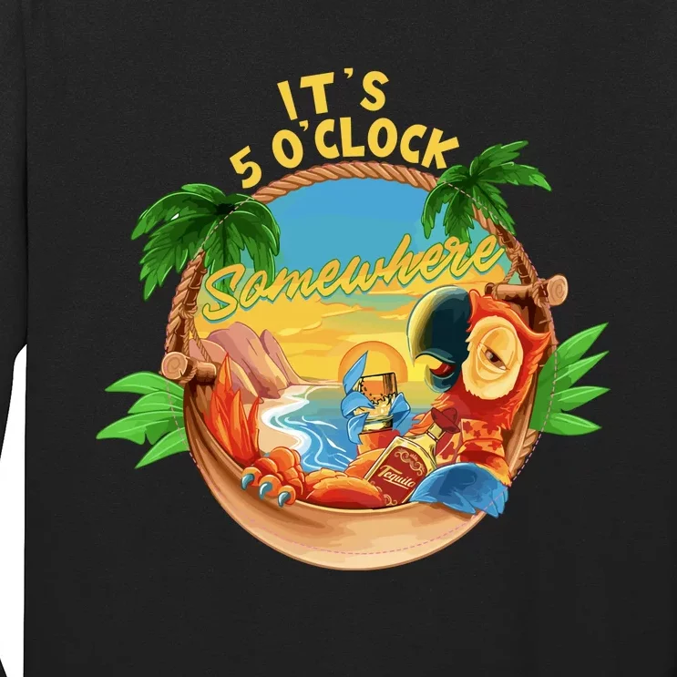 It Is 5 Oclock Somewhere Parrot Drinking Summer Vacation Long Sleeve Shirt