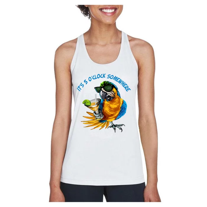 It Is 5 Oclock Somewhere Parrot Drinking Summer Vacation Women's Racerback Tank