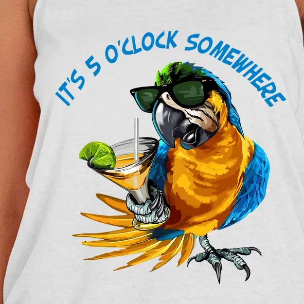 It Is 5 Oclock Somewhere Parrot Drinking Summer Vacation Women's Knotted Racerback Tank