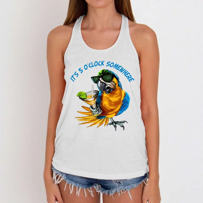 It Is 5 Oclock Somewhere Parrot Drinking Summer Vacation Women's Knotted Racerback Tank