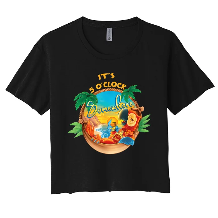 It Is 5 Oclock Somewhere Drinking Parrot Women's Crop Top Tee