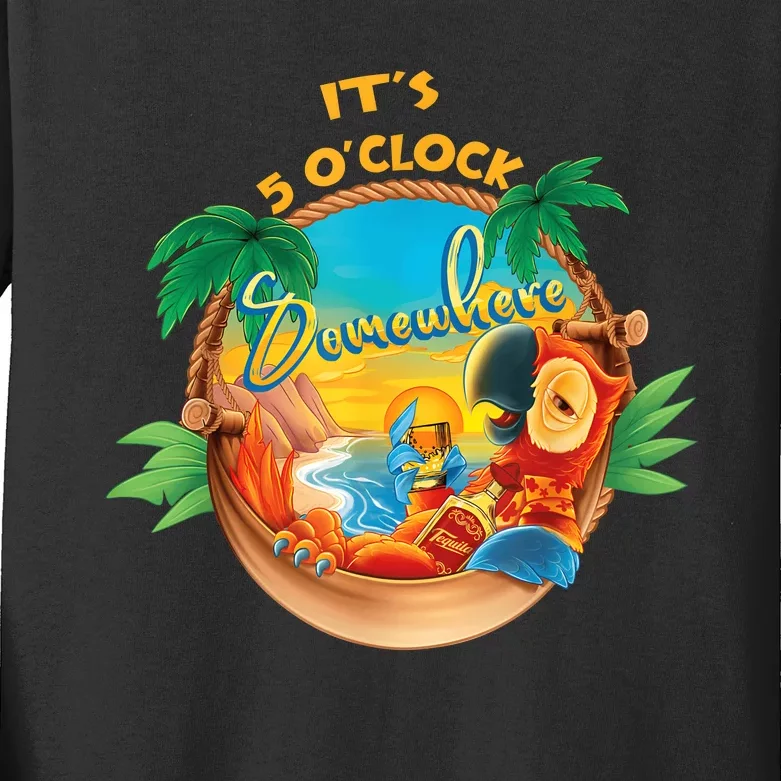 It Is 5 Oclock Somewhere Drinking Parrot Kids Long Sleeve Shirt