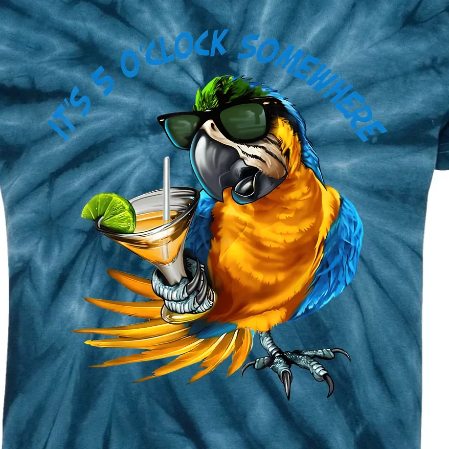 It Is 5 Oclock Somewhere Drinking Parrot Kids Tie-Dye T-Shirt