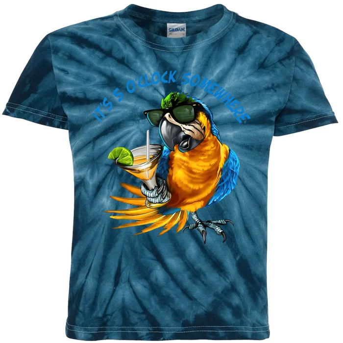 It Is 5 Oclock Somewhere Drinking Parrot Kids Tie-Dye T-Shirt