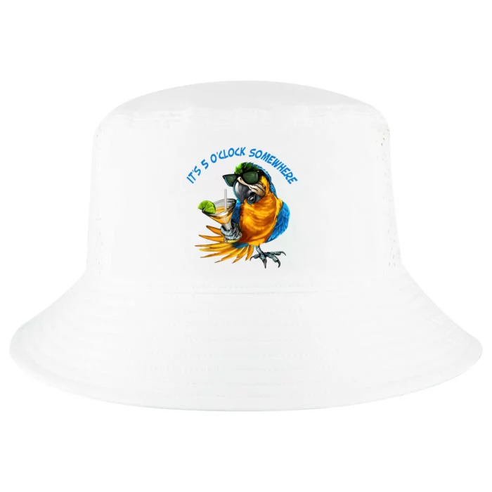 It Is 5 Oclock Somewhere Drinking Parrot Cool Comfort Performance Bucket Hat