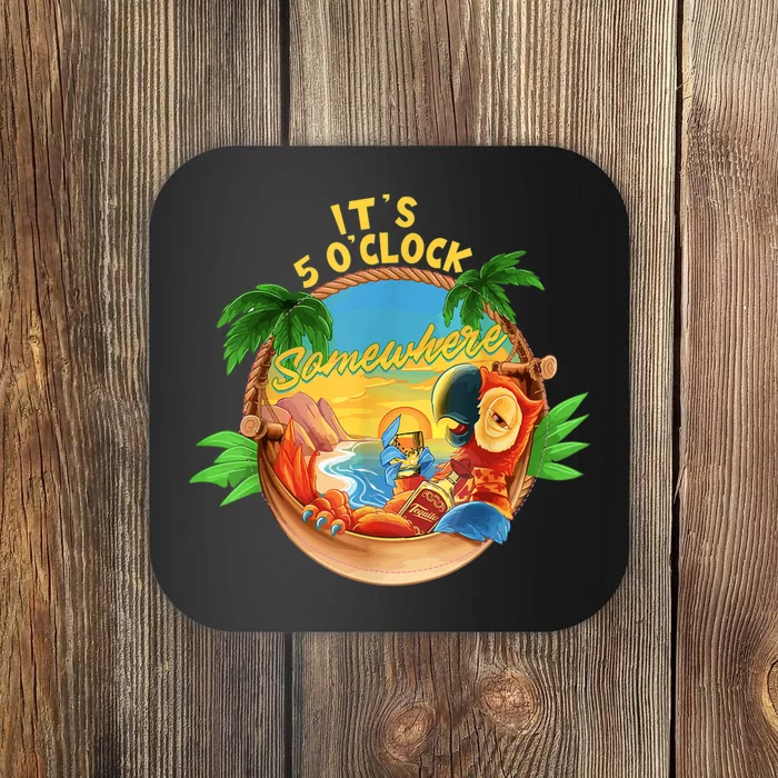 It Is 5 Oclock Somewhere Parrot Drinking Summer Vacation Coaster