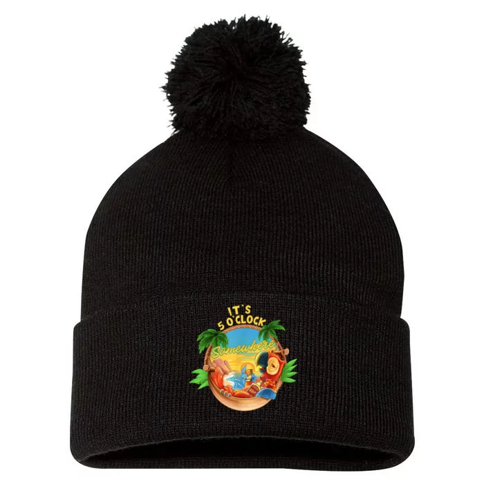 It Is 5 Oclock Somewhere Parrot Drinking Summer Vacation Pom Pom 12in Knit Beanie