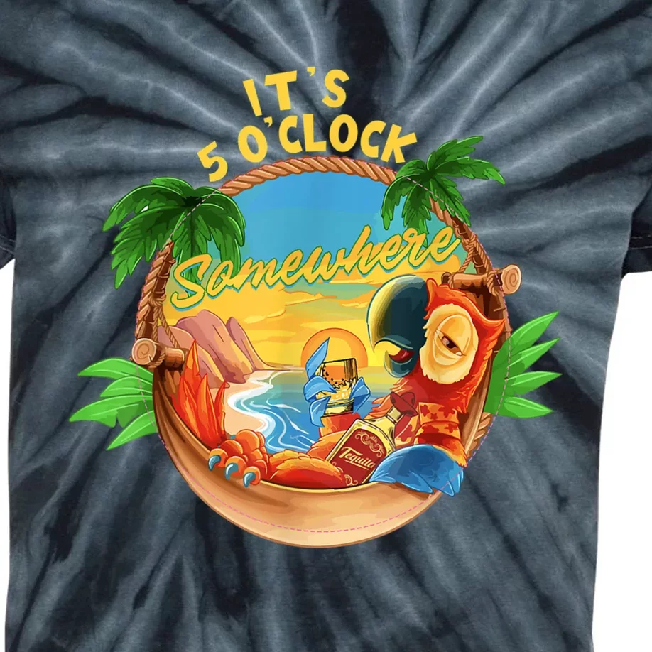 It Is 5 Oclock Somewhere Parrot Drinking Summer Vacation Kids Tie-Dye T-Shirt