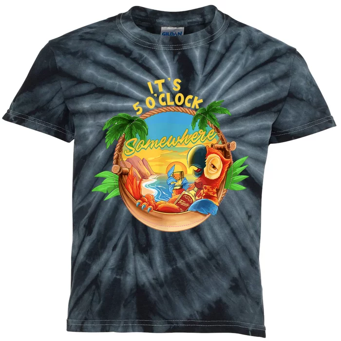 It Is 5 Oclock Somewhere Parrot Drinking Summer Vacation Kids Tie-Dye T-Shirt