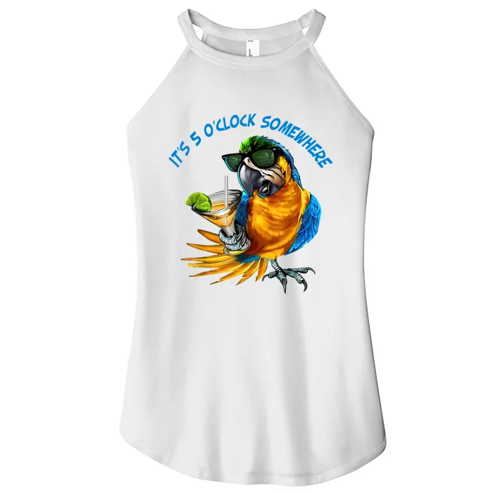 It Is 5 Oclock Somewhere Drinking Parrot Women’s Perfect Tri Rocker Tank