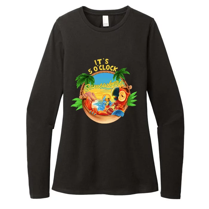 It Is 5 O'clock Somewhere Parrot Drinking Summer Vacation Womens CVC Long Sleeve Shirt