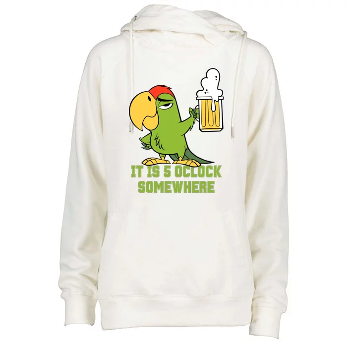 It Is 5 Oclock Somewhere Parrot Drinking Womens Funnel Neck Pullover Hood