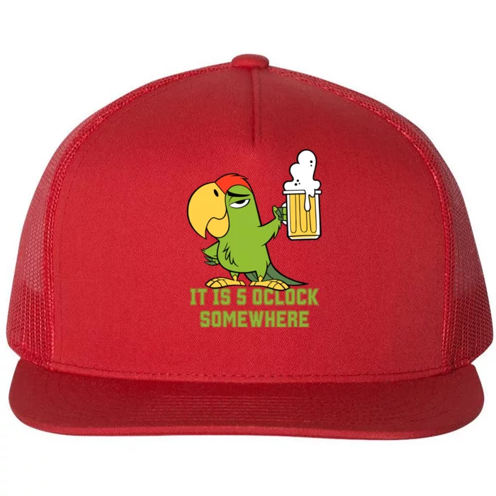 It Is 5 Oclock Somewhere Parrot Drinking Flat Bill Trucker Hat