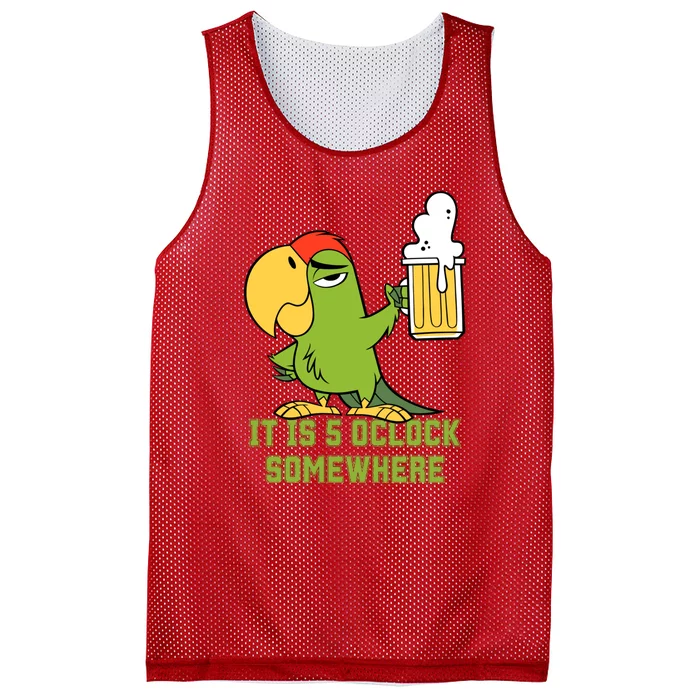 It Is 5 Oclock Somewhere Parrot Drinking Mesh Reversible Basketball Jersey Tank