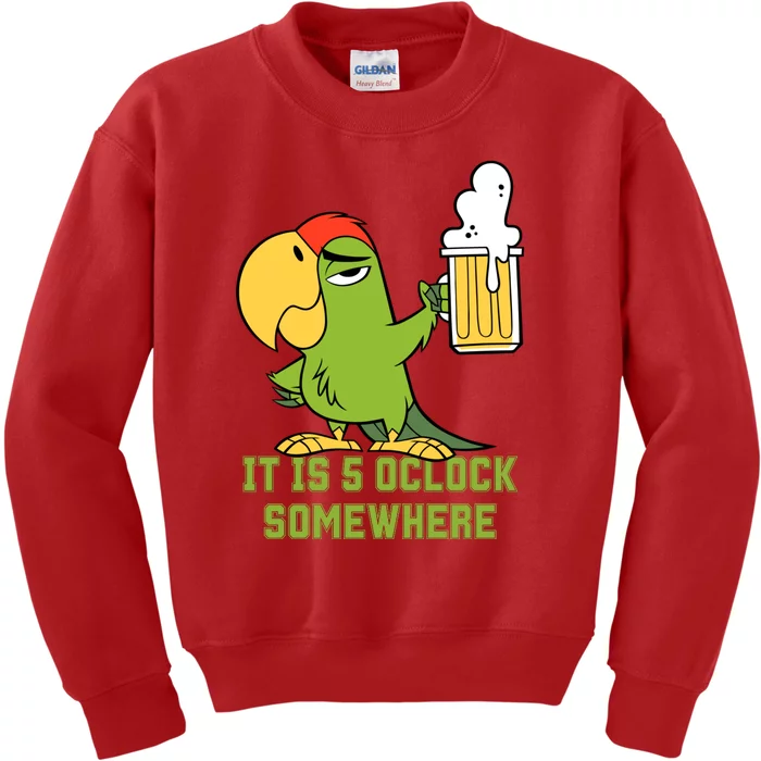 It Is 5 Oclock Somewhere Parrot Drinking Kids Sweatshirt