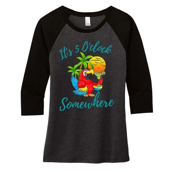 It Is 5 O'clock Somewhere Drinking Parrot Women's Tri-Blend 3/4-Sleeve Raglan Shirt