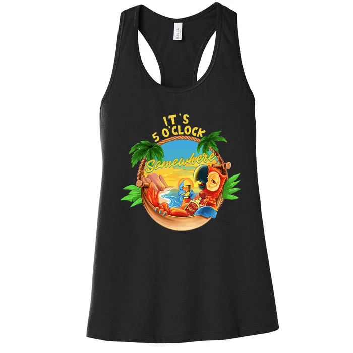 It Is 5 Oclock Somewhere Parrot Drinking Summer Vacation Women's Racerback Tank