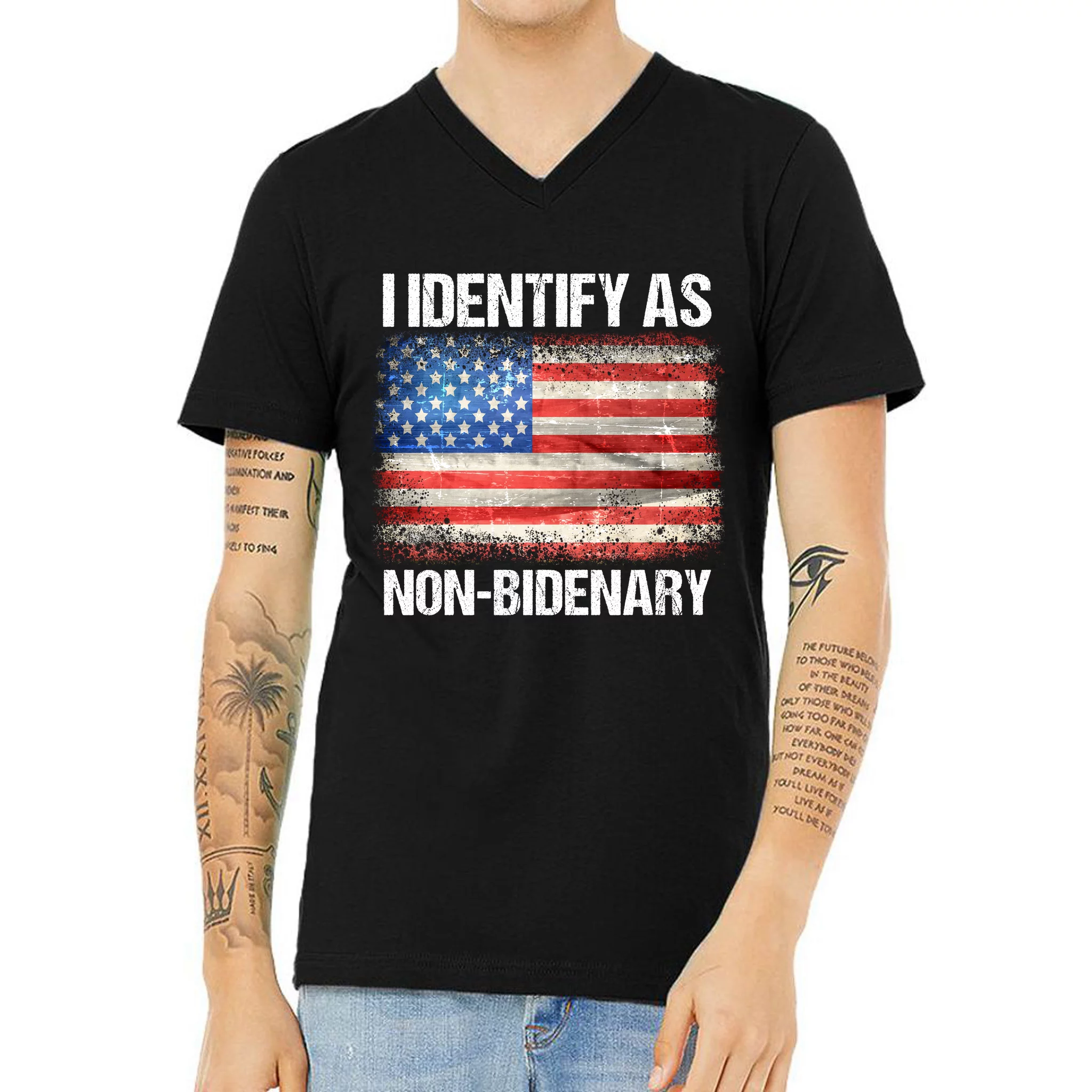I Identify As NonBidenary Shirt Funny Anti Biden V-Neck T-Shirt