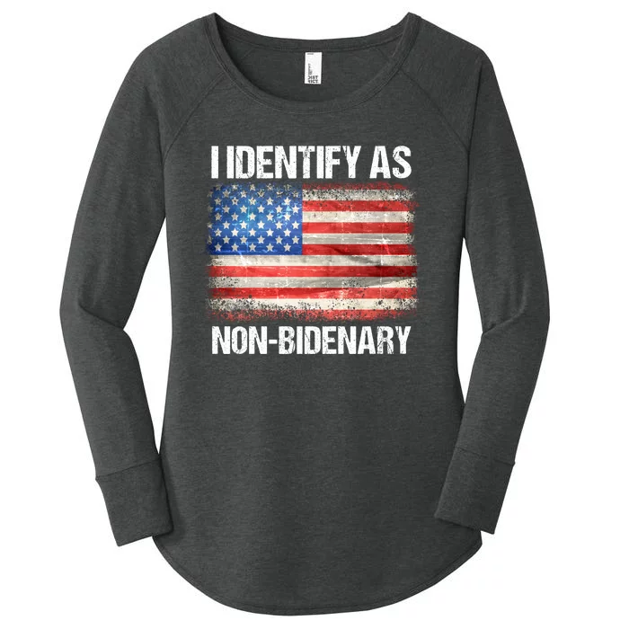 I Identify As NonBidenary Shirt Funny Anti Biden Women’s Perfect Tri Tunic Long Sleeve Shirt