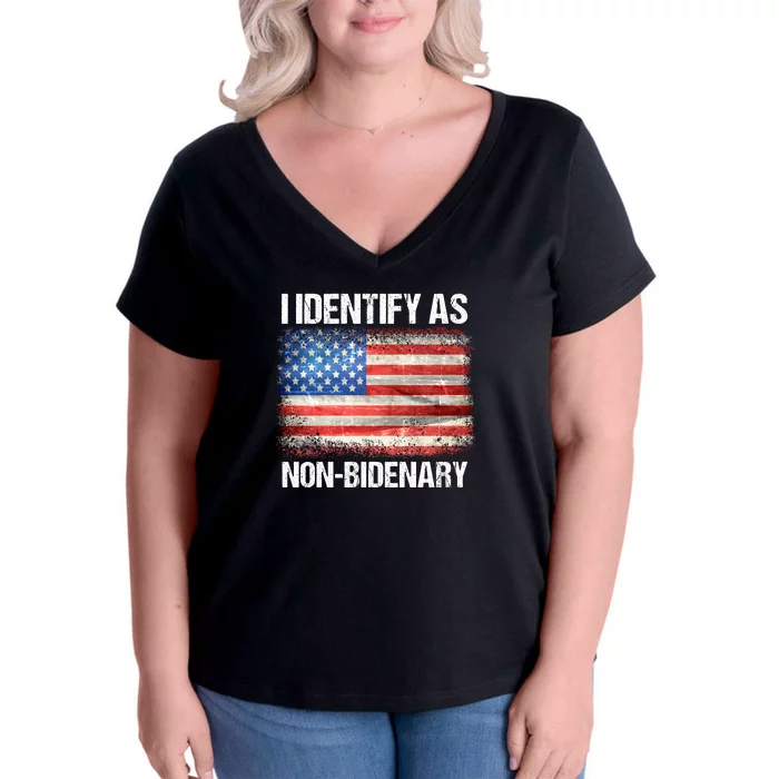 I Identify As NonBidenary Shirt Funny Anti Biden Women's V-Neck Plus Size T-Shirt