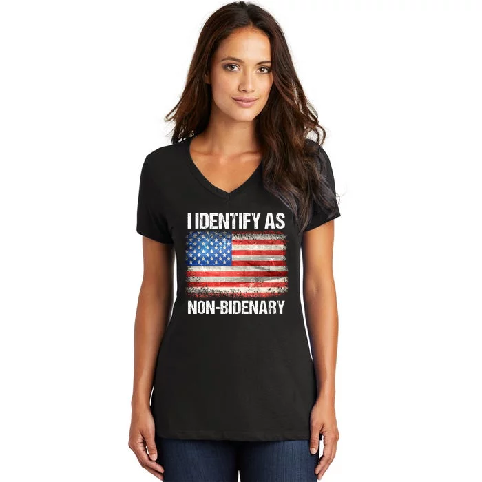 I Identify As NonBidenary Shirt Funny Anti Biden Women's V-Neck T-Shirt