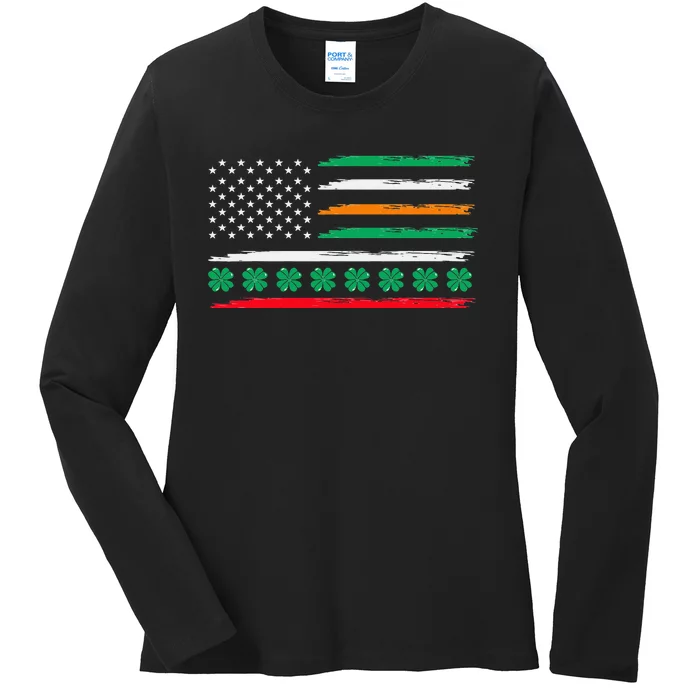 Irish Italian American Flag Ireland Italy USA Pride Heritage Ladies Long Sleeve Shirt