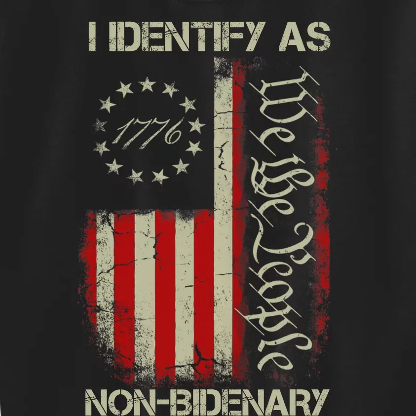 I Identify As Non Bidenary Anti Biden American Us Flag Kids Sweatshirt