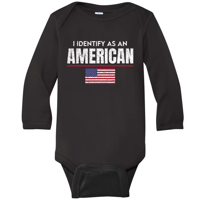 I Identify as an American No Identity Politics USA Flag Baby Long Sleeve Bodysuit