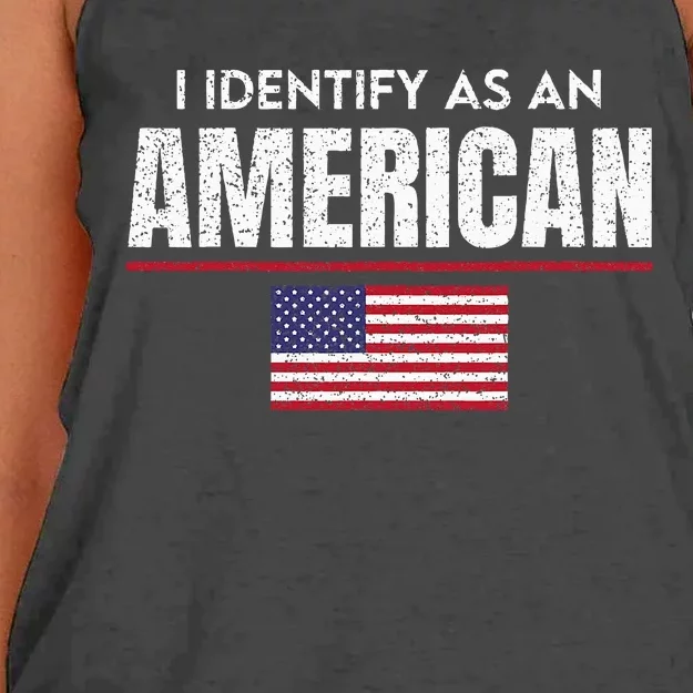 I Identify as an American No Identity Politics USA Flag Women's Knotted Racerback Tank