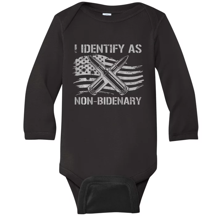 I Identify As N.O.N.B.I.D.E.N.A.R.Y American Flag Baby Long Sleeve Bodysuit