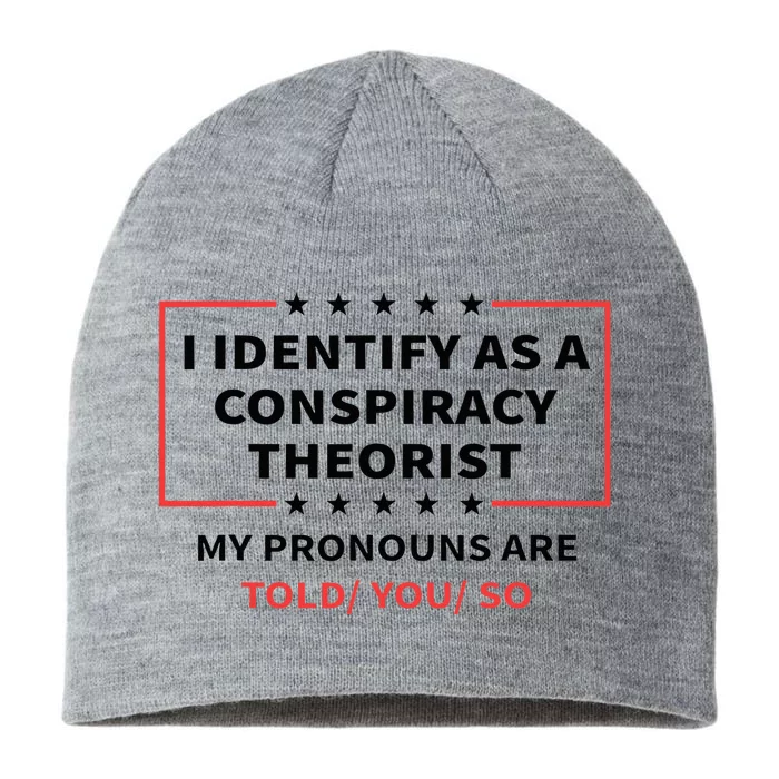 I Identify As A Conspiracy Theorist My Pronouns Are Told You 8 1/2in Sustainable Knit Beanie